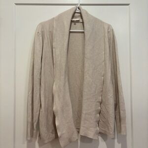 Essentials Milano Womens Beige Open Front Shawl Collar Knit Cardigan Sweater L‎
